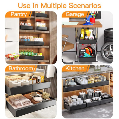 Pull out Cabinet Organizer, Expandable(11.7"-19.7") Heavy Duty Slide out Drawers Fixed with Adhesive Nano Film for Pots, Roll out Shelf Storage for Kitchen Cabinet Organization, Pantry(Black)