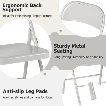 Folding Chairs Set of 4, Metal Stackable Seats