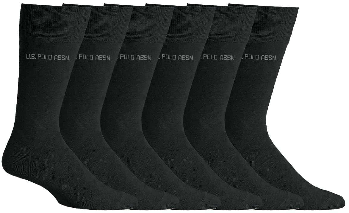 U.S. Polo Assn. 6 Pair Men's Crew Length Soft Dress Socks - Breathable & Moisture Control Socks for Indoor or Outdoor Wear, BLK 7509 (Shoe Size 6-12)