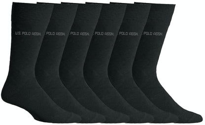 U.S. Polo Assn. 6 Pair Men's Crew Length Soft Dress Socks - Breathable & Moisture Control Socks for Indoor or Outdoor Wear, BLK 7509 (Shoe Size 6-12)