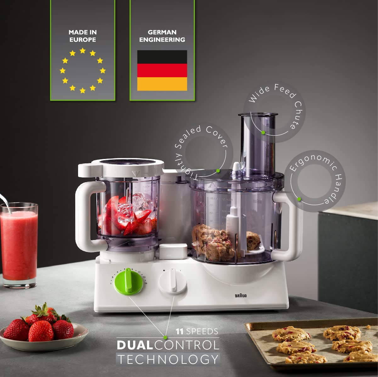 Braun 12 in 1 Multi-Functional Food processor | Kitchen System With Dual Control Technology, chopper, Blender, Juice Extractor, Citrus Juicer and French fry disc-made in Europe with German Engineering