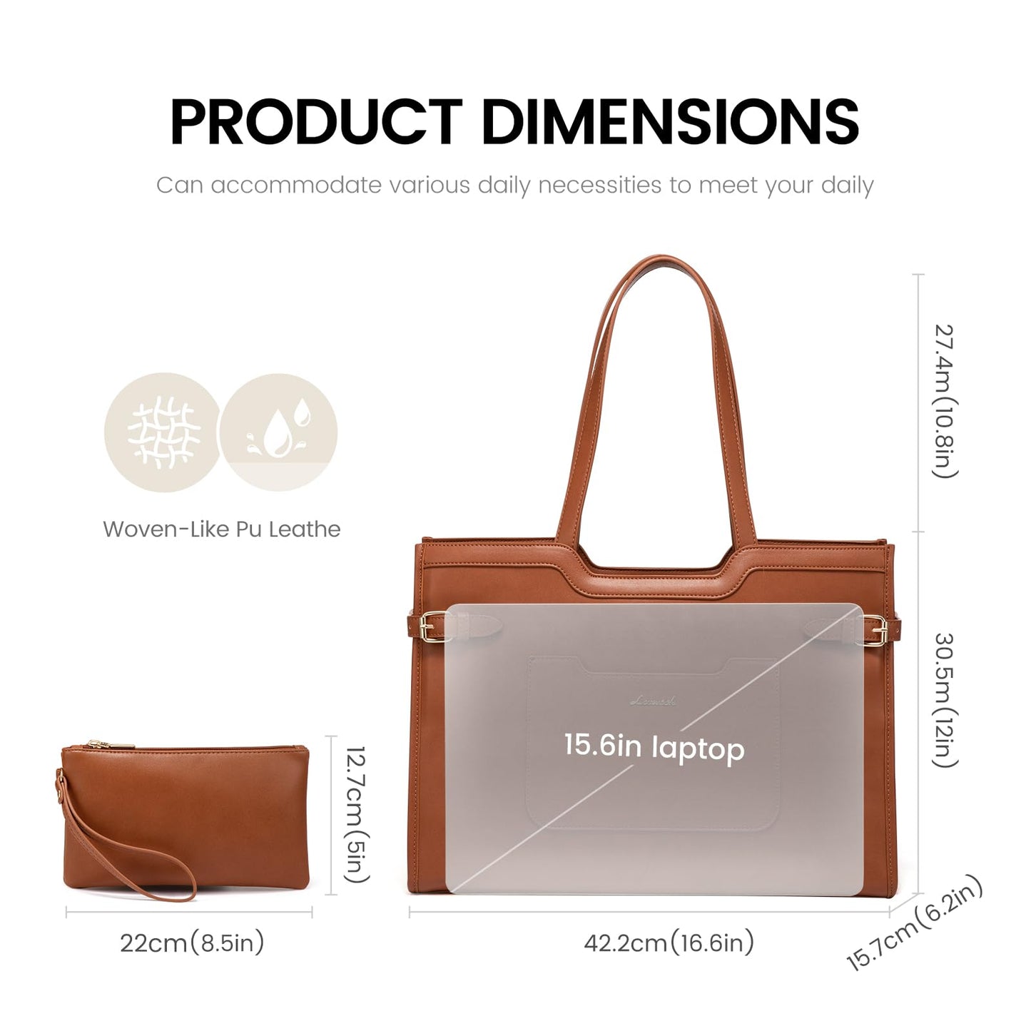 LOVEVOOK 15.6 Inch Leather Laptop Tote Bag