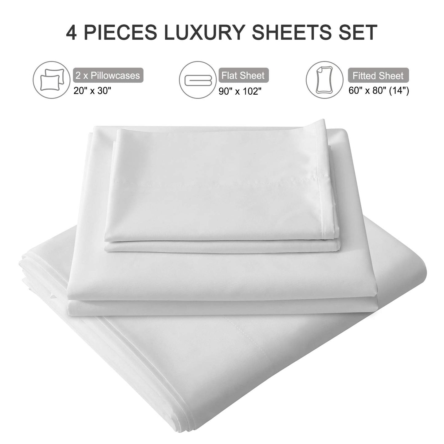 ILAVANDE Queen Sheets Set, Soft Microfiber, 4 Piece