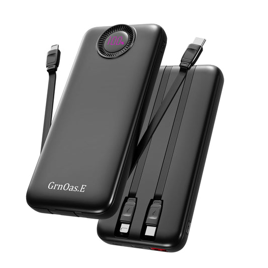 10000mAh Portable Charger with Built-in Cables