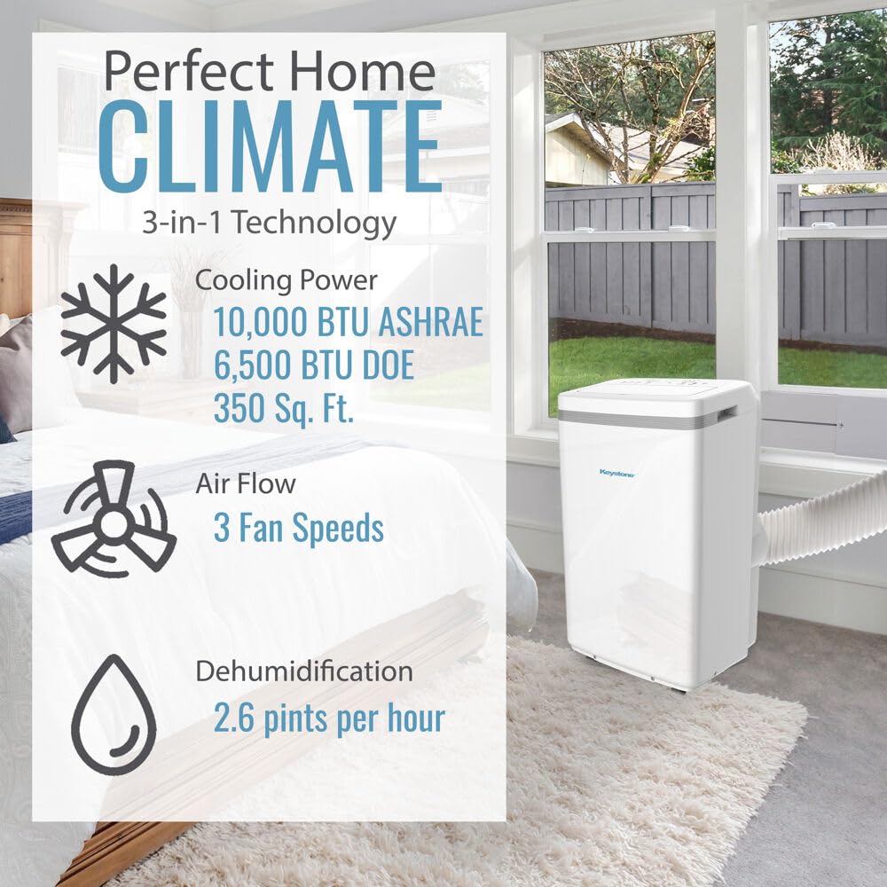Keystone 10,000 BTU (6,500 BTU DOE) Portable Aire Conditioner, White (KSTAP10MFC)
