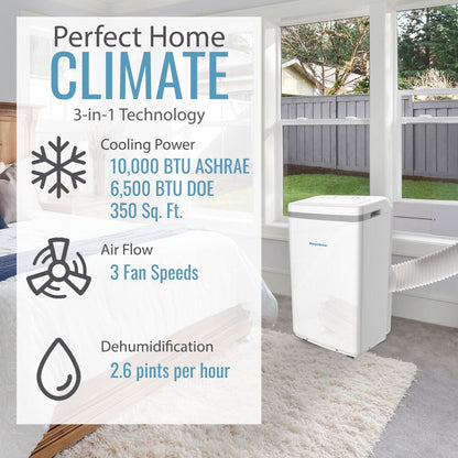 Keystone 10,000 BTU (6,500 BTU DOE) Portable Aire Conditioner, White (KSTAP10MFC)