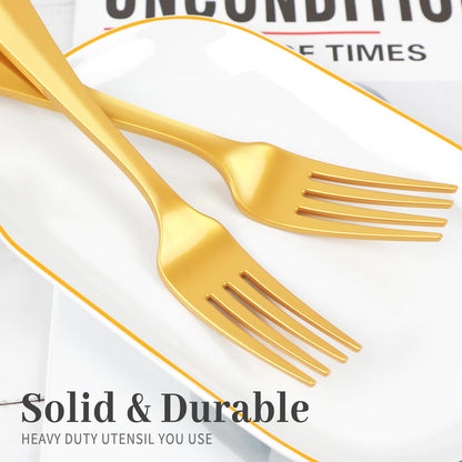 Disposable Forks Plastic, 200 Pcs Forks For Parties, Plastic Silverware Heavy Duty, Solid and Durable Plastic Utensils, Disposable Table Forks & Dinner Forks For Noodle/Salad, Golden Shower Forks