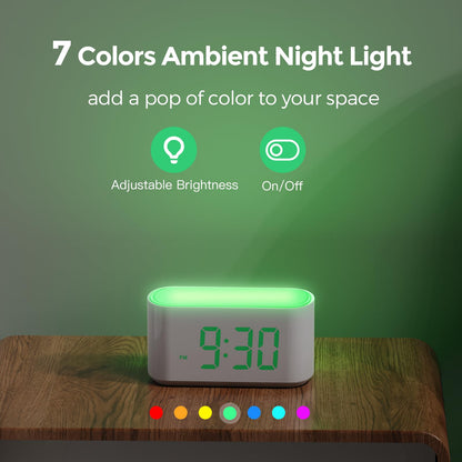 ONLAKE Alarm Clock for Bedrooms, Large Display Digital Clocks with 2 Alarms, 7 Color Larger Night Light, Battery Backup, Dimmer, Adjustable Volume, Easy Snooze (Green)