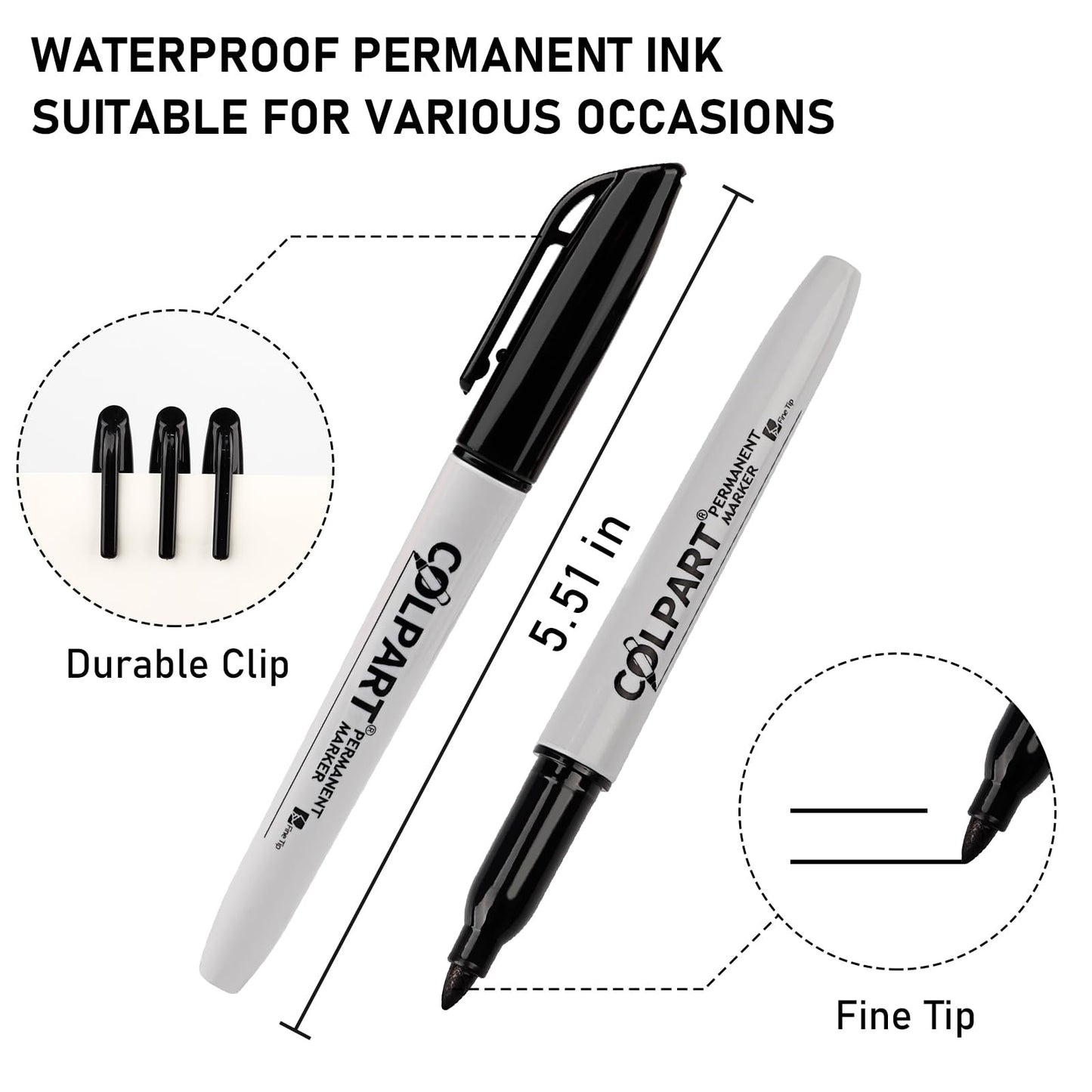 Permanent Markers Fine Tip Black 30 Pack