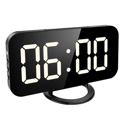 KeeKit Digital LED Alarm Clock, Large 6.5" Mirror Surface Alarm Clock with Dual USB Charging Ports, Snooze Function, Auto/Manual Adjustable Brightness, 12/24H Display for Home, Bedroom, Office - White