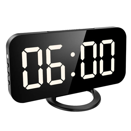 KeeKit Digital LED Alarm Clock, Large 6.5" Mirror Surface Alarm Clock with Dual USB Charging Ports, Snooze Function, Auto/Manual Adjustable Brightness, 12/24H Display for Home, Bedroom, Office - White