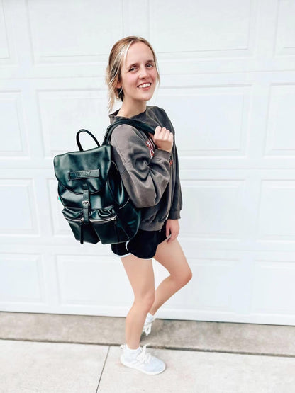 Leather Diaper Bag Backpack with Changing Pad