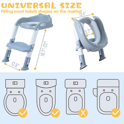 EGREE Potty Training Toilet Chair Seat with Step Stool Ladder for Kids and Toddler Boys Girls - Foldable Height Adjustable Children Toilet Training Seat with Safe Handles & Anti-Slip Pads, White-Grey