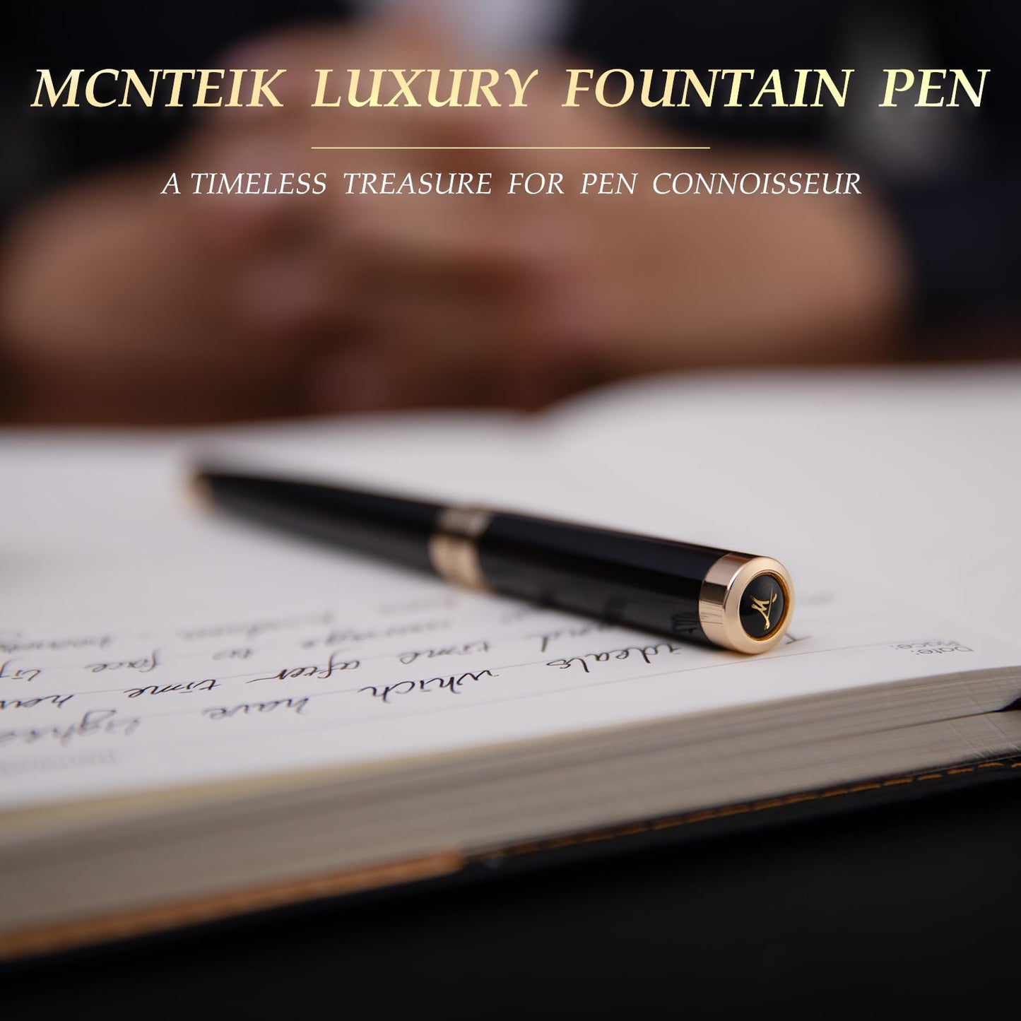 MCNTEIK Black Lacquer Fountain Pen with Gold Finish