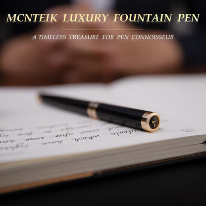 MCNTEIK Black Lacquer Fountain Pen with Gold Finish