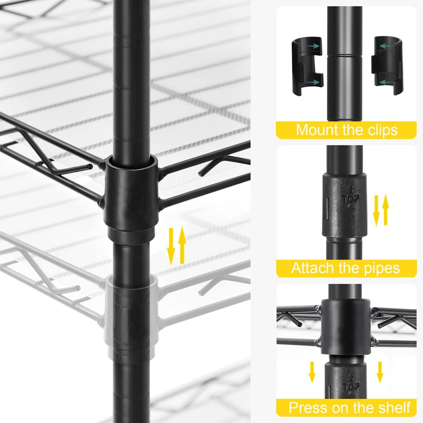 GPRF 5 Tier Shelves Wire Shelving Adjustable Storage and Organization Shelf Units,for Home，Garage，Pantry，kitchen，Office，Bedroom, Closet，Black(23.6" x 13.8" x 59"