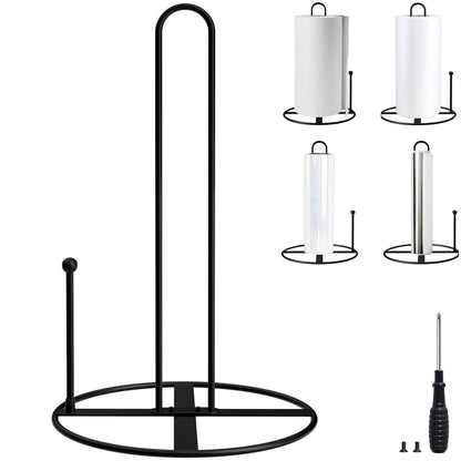 Paper Towel Holder Countertop, Black Paper Towel Holder - Kitchen Roll Holder for Standard and Large Size Rolls (Deep Black)