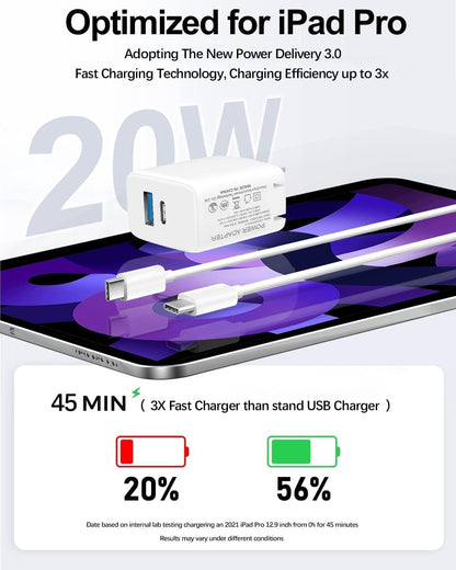 iPhone 15 Charger, 2Pack 20W 2-Port Compact Foldable Fast USB C Charger Block with 10ft USB C to C Charging Cable for iPhone 15/15 Pro/15 Pro Max/15 Plus, iPad Pro/Air, iPad 10