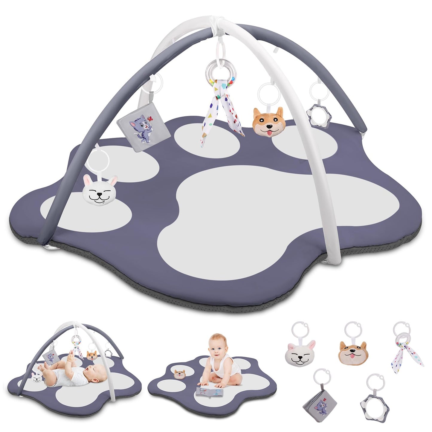 Oversized Cat-Shaped Baby Play Mat with Toys