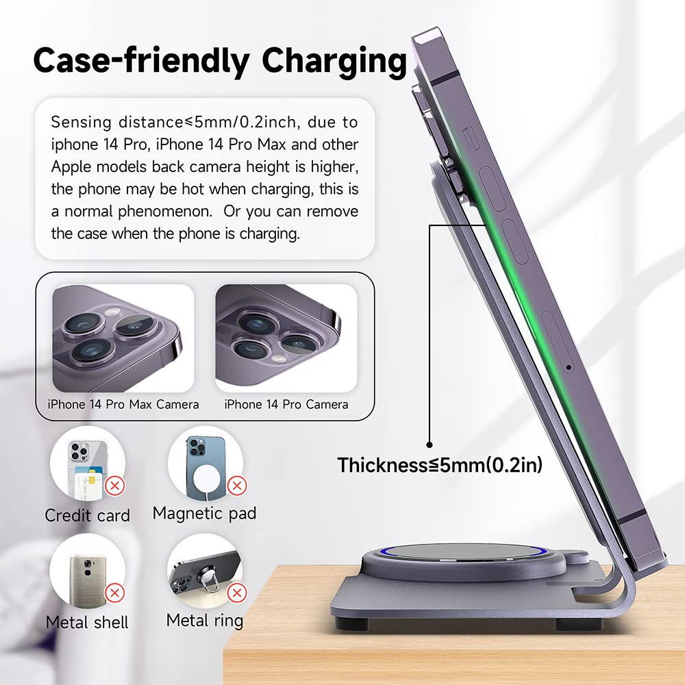 Wireless Charger, Aluminum Alloy 3 in 1 Wireless Charging Station for Apple iPhone/iWatch/Airpods,iPhone15 14,13,12,11 (Pro, ProMax)/XS/XR/XS/X/8(Plus),iWatch8/7/6/SE/5/4/3/2,AirPods 3/2/pro