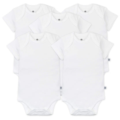 HonestBaby Baby Girls Organic Cotton Short Sleeve Bodysuits Multipack And Toddler T-Shirt Set, 5-pack Bright White, 6-9 Months US