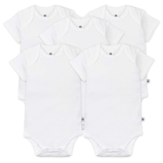 HonestBaby Baby Girls Organic Cotton Short Sleeve Bodysuits Multipack And Toddler T-Shirt Set, 5-pack Bright White, 6-9 Months US