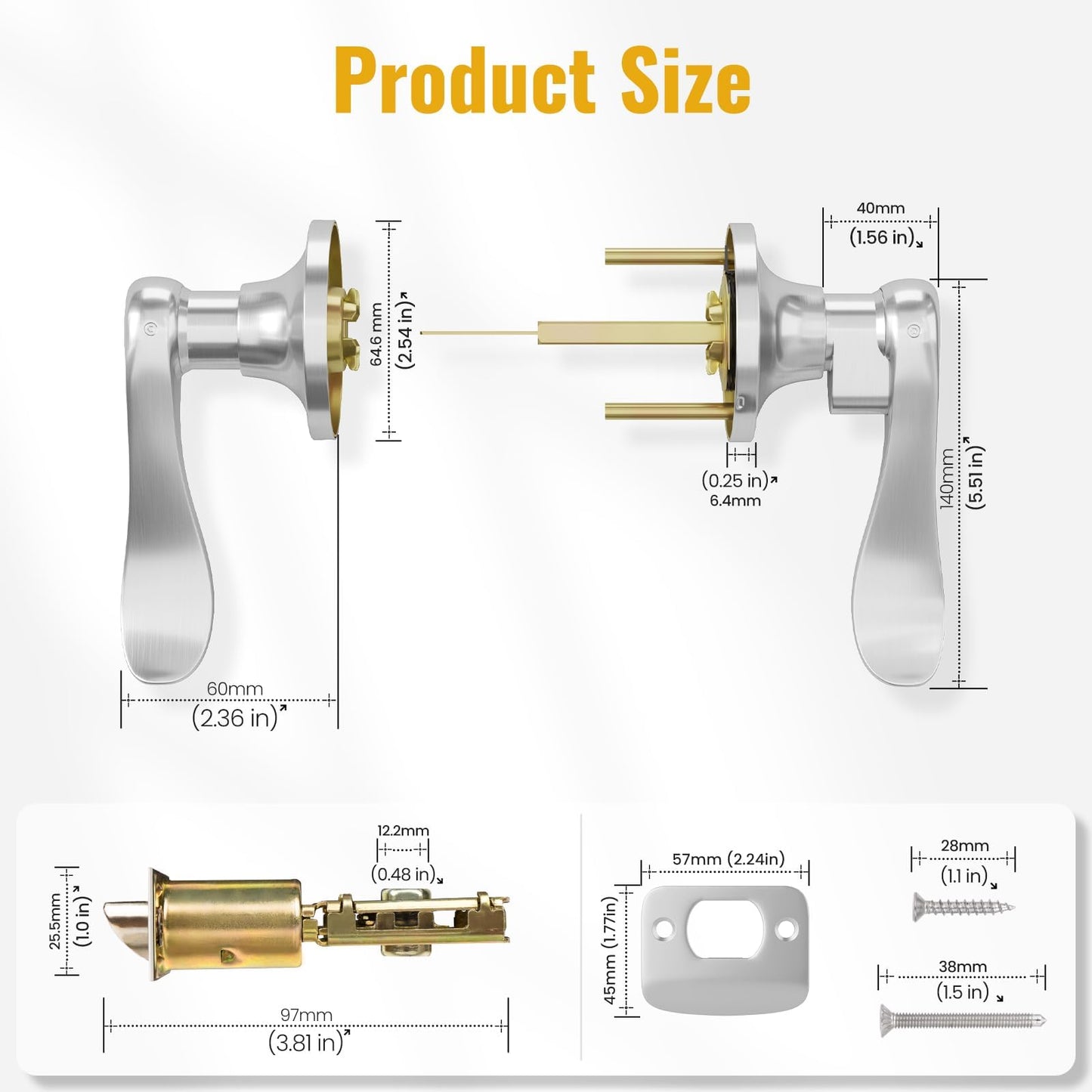 HOSOM 6 Pack Door Handle Interior Passage Door Levers No Locking Hallway Closet Doors Knobs Handle Set Keyless Wave Style Lever Door Handles Satin Nickel Door Knob
