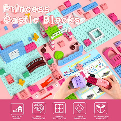 Lucky Doug Building Blocks Set for Kids Girls, 171 PCS Pink Princess Castle Blocks Toys, Building Sets Toys Birthday Gifts for Boys Girls Toddler