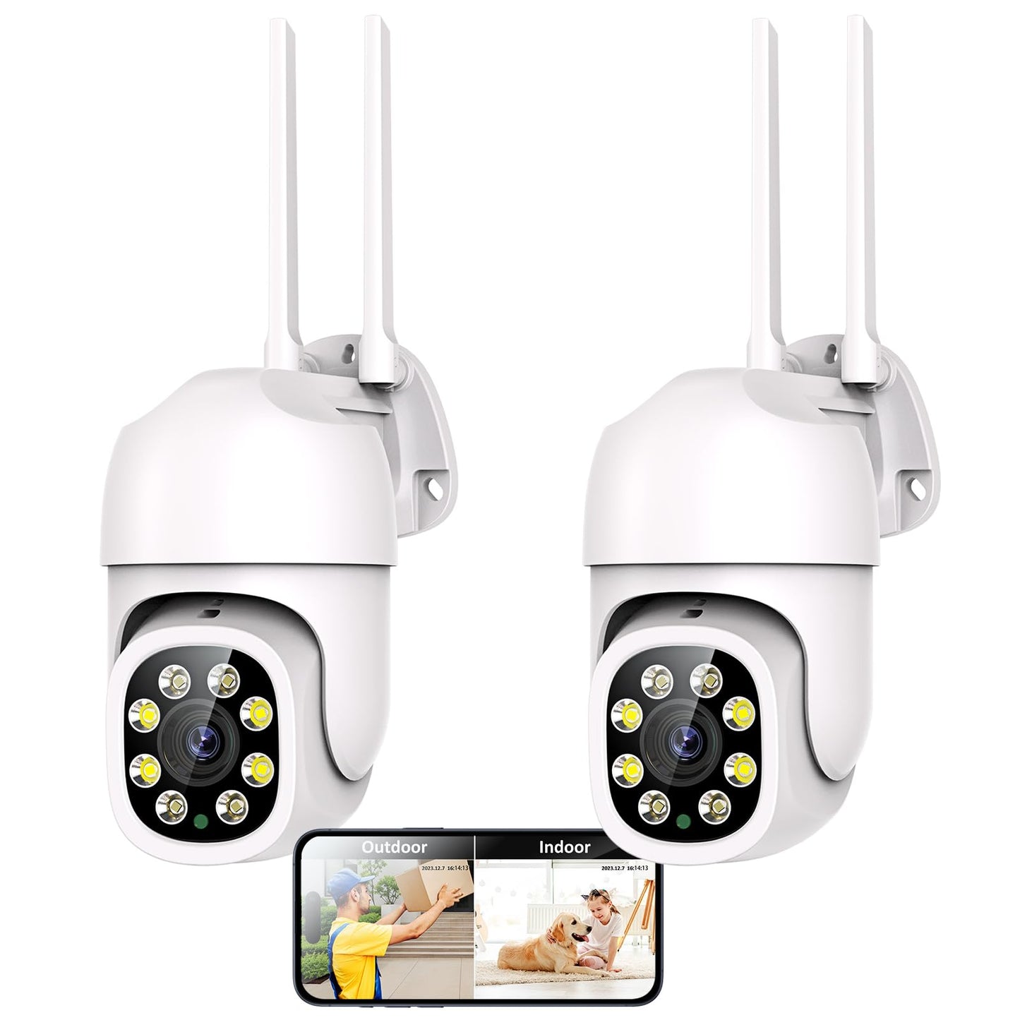 POHAAGNZE 1080P Security Camera Outdoor Wired/Wireless Starlight Color Night Vision, 2MP Cameras for Home AI Human Detection & Auto Tracking, IP66 2-Way Audio, US Cloud, Compatible with Alexa (2PCS)