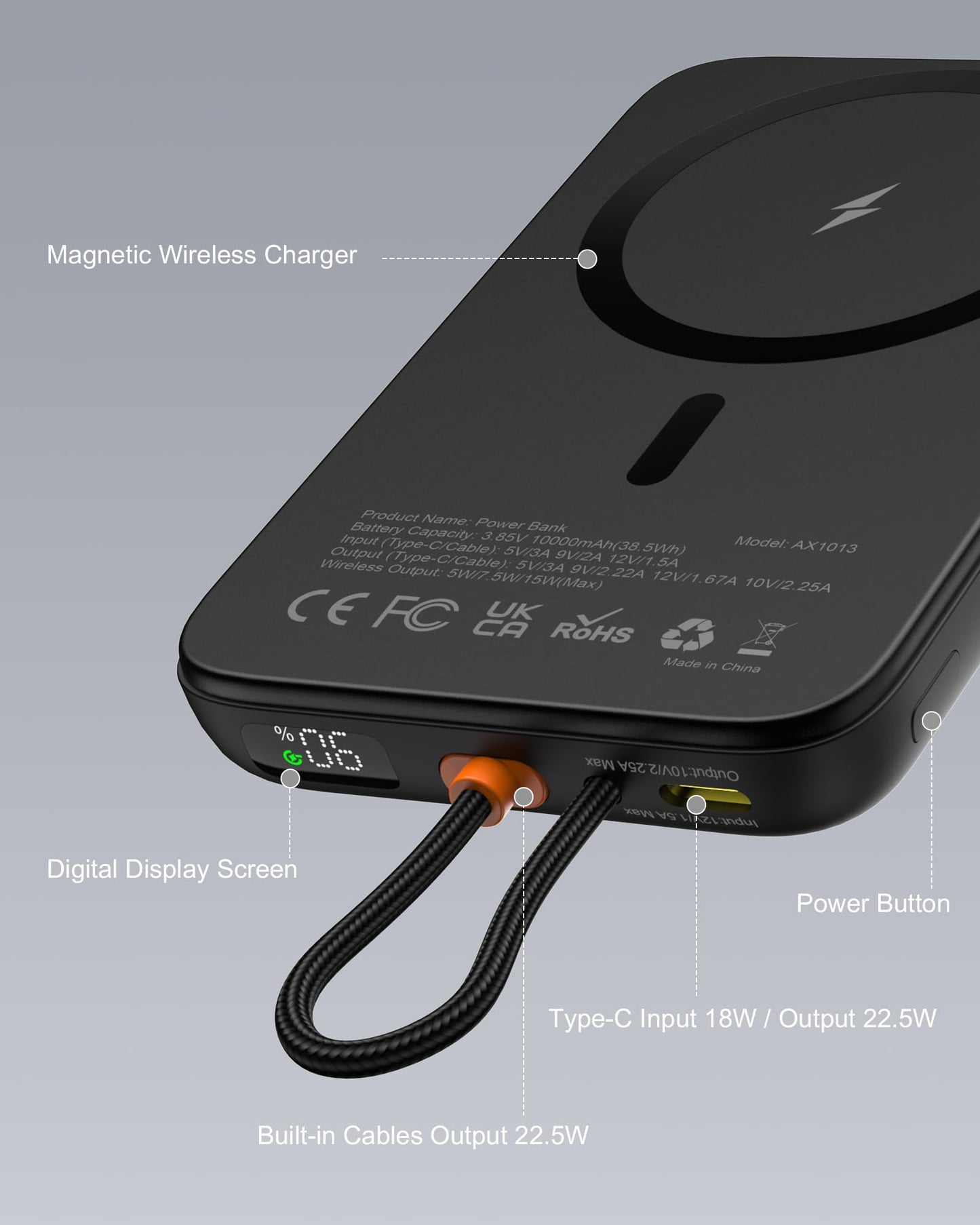 10000mAh Power Bank with Wireless Charging