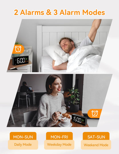 Netzu Alarm Clocks for Bedrooms, Digital Alarm Clock with Date Temperature and Weekday, Manual DST, Snooze, 2 Alarms, 4 Volumes Bedside Desk Clock for Living Room Home (Black)