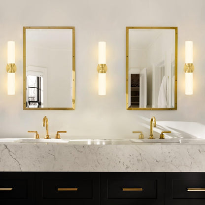 Winbarsign Gold Sconces Set of 2,Bathroom Vanity Lights Mid-Century Modern Vanity Lights,2-Light Bathroom Vanity Lights,Brass Gold Wall Sconces with Frosted Glass for Bathroom, Livingroom, Hallway