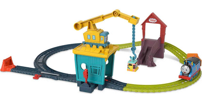 Thomas & Friends Motorized Toy Train Set Fix 'em Up Friends with Carly the Crane, Sandy the Rail Speeder & Thomas for Preschool Kids Ages 3+ Years 