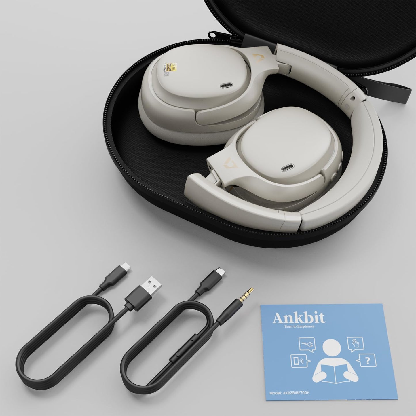 Ankbit E700 LDAC Wireless Headphones with Hybrid Active Noise Cancelling, Bluetooth 5.1 Headphones for Hi-Res Wireless Audio, aptX HD & Low Latency Over Ear Headphones, Clear Calls, 60H Playtime