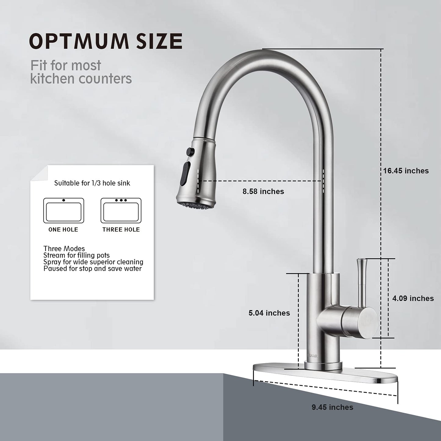 GUUKAR Kitchen Faucet with Pull Down Sprayer Brushed Nickel Stainless Steel Single Handle Modern Kitchen Sink Faucet with Deck Plate