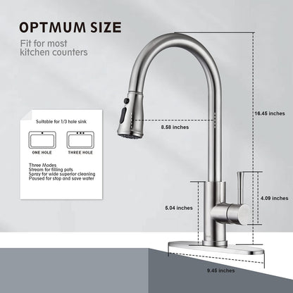 GUUKAR Kitchen Faucet with Pull Down Sprayer Brushed Nickel Stainless Steel Single Handle Modern Kitchen Sink Faucet with Deck Plate