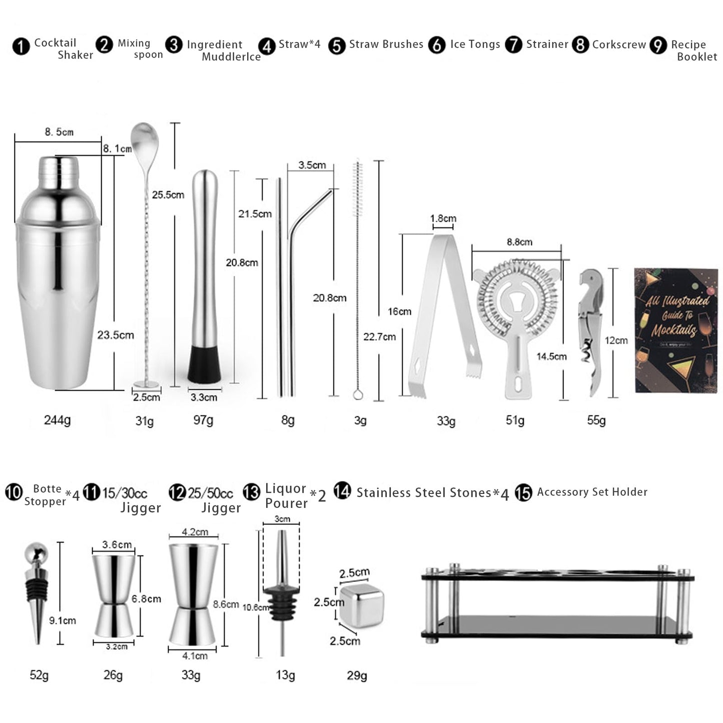 25-Piece Stainless Steel Cocktail Shaker Set