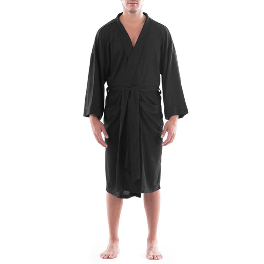 Fruit of the Loom Black Waffle Kimono Robe