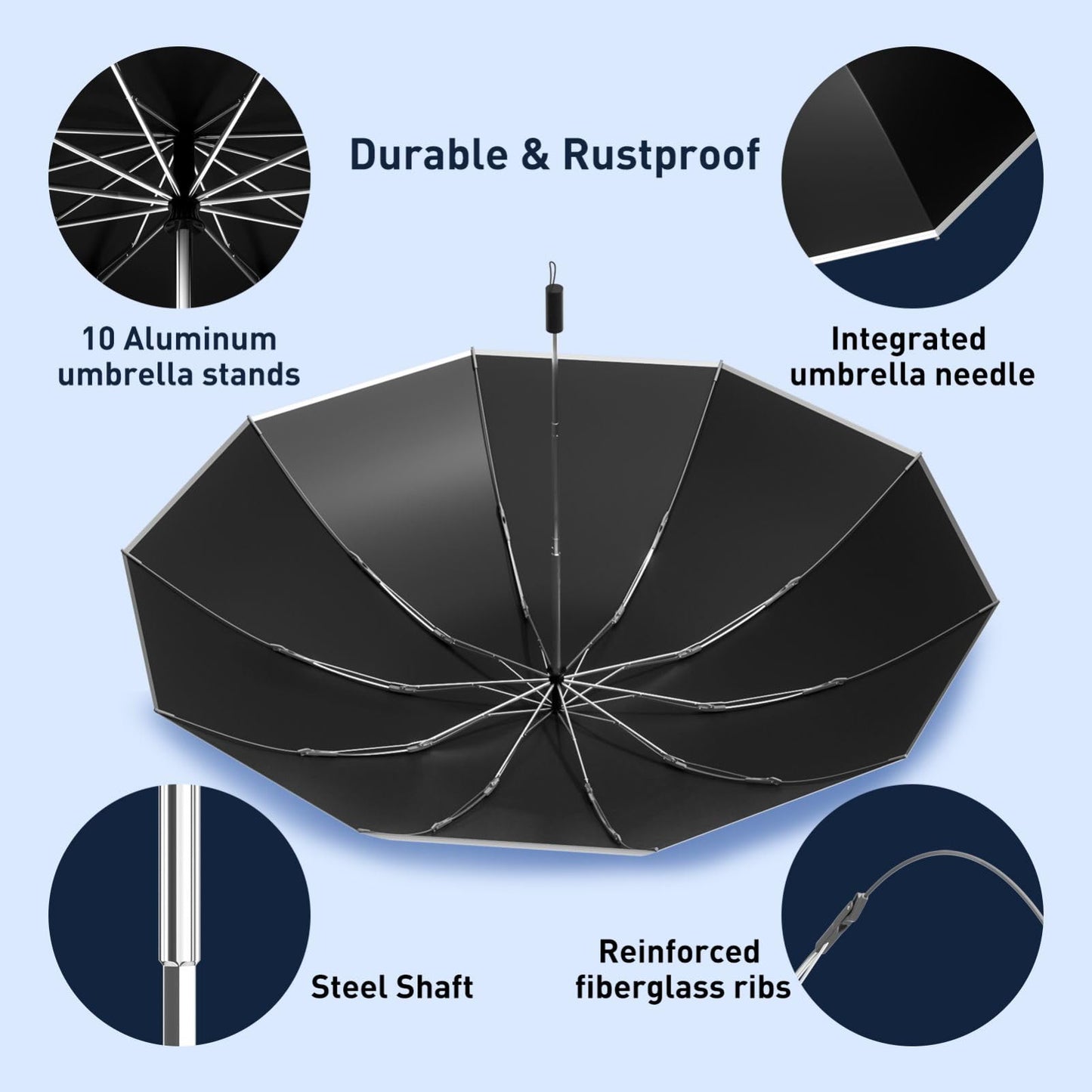 MJOFFIN Travel Inverted Umbrella,Large Windproof Umbrellas for Rain,Compact Auto Umbrella with Reflective Strip,Travel Reverse Folding Umbrella with case（Black）