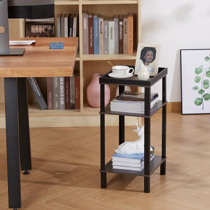 ZEXVIDA Side Table for Small Spaces,3 Tier End Table Under Desk Storage with Storage Shelf, Small Bedside Table,Nightstand for Living Room, Bedroom, Office,Grey