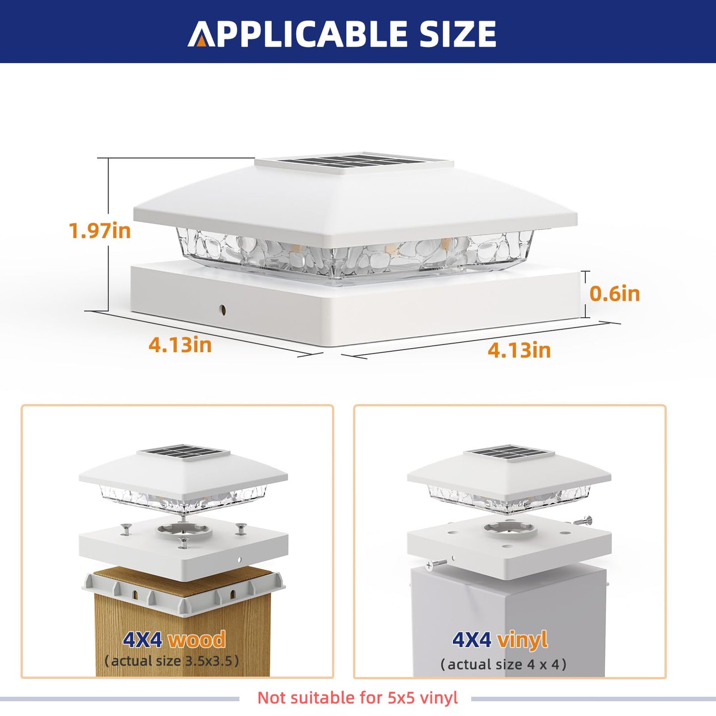 APONUO Warm White Solar Post Cap Lights 6 Pack