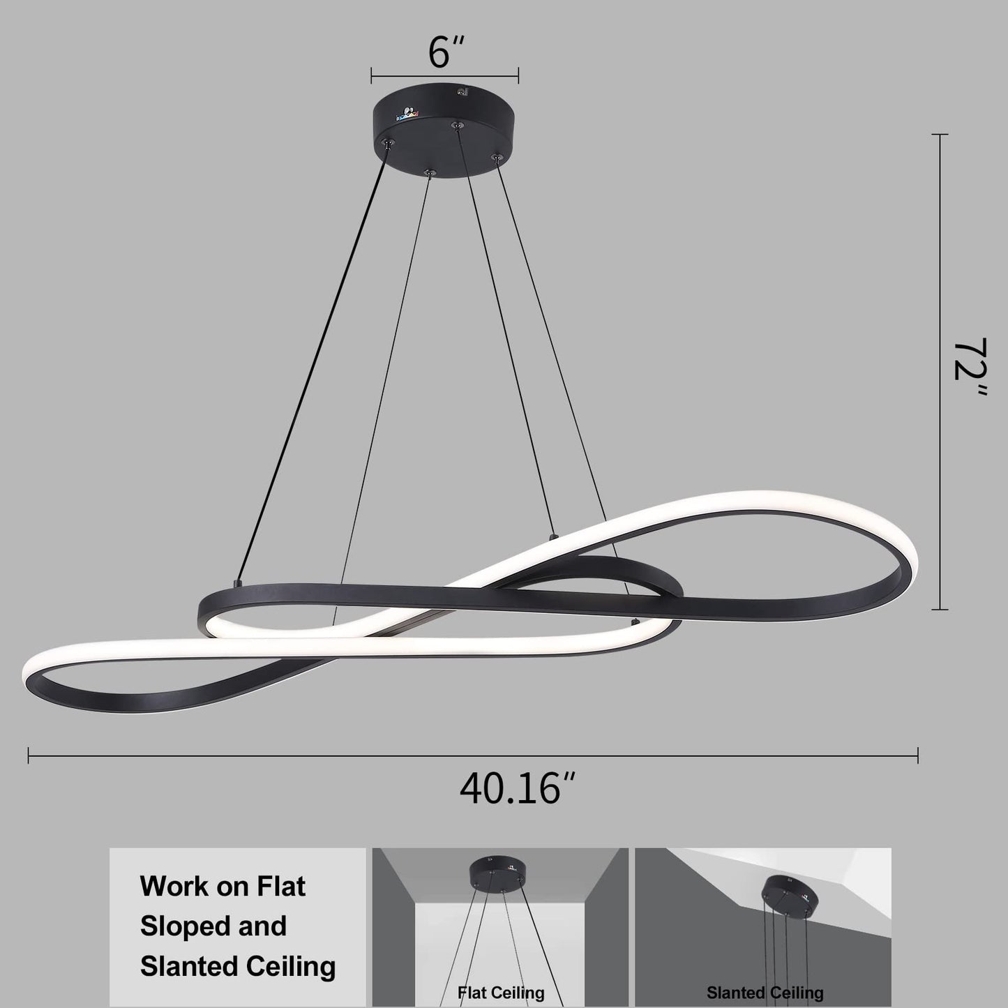 Afaoel Modern LED dimmable Chandelier 45W Color Temperature 3000K-4000K-5000K Creative Design Suitable for Living Room Dining Room Kitchen Island Bedroom Foyer Note The Shape (Black, 40 Inch)