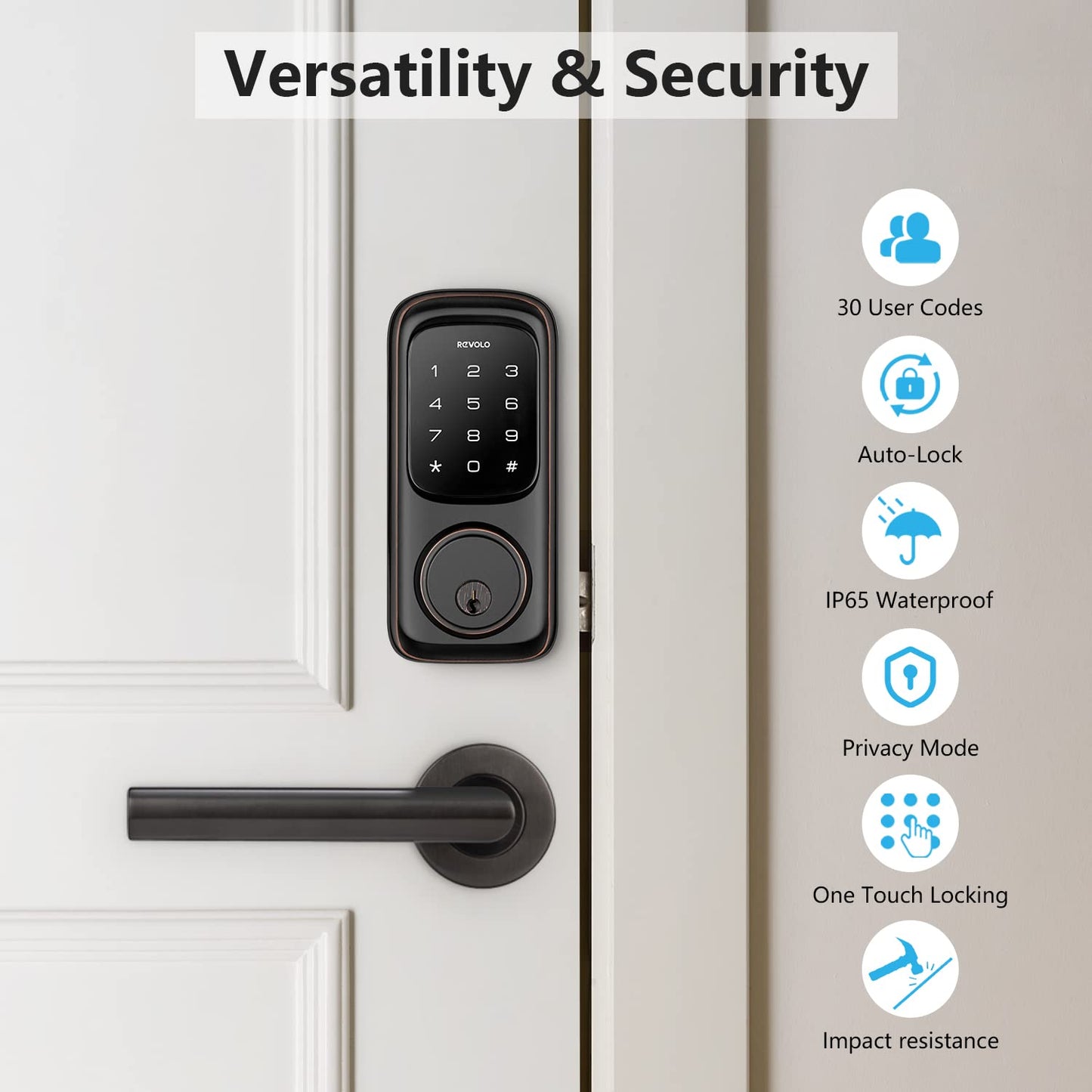 Revolo Keyless Touchscreen Deadbolt Lock, Oil-Rubbed Bronze