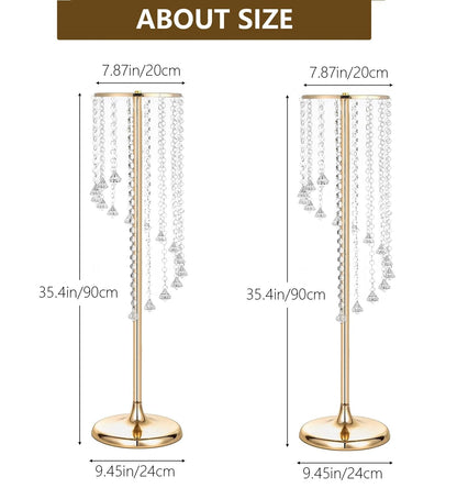 LANLONG Metal & Glass Gold Vase, 35.4 inch Modern Style, 2pc Set, Elegant Centerpiece for Wedding Decorations and Home Decor