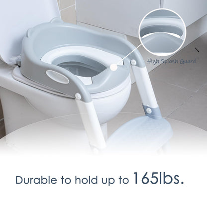 EGREE Potty Training Toilet Chair Seat with Step Stool Ladder for Kids and Toddler Boys Girls - Foldable Height Adjustable Children Toilet Training Seat with Safe Handles & Anti-Slip Pads, White-Grey