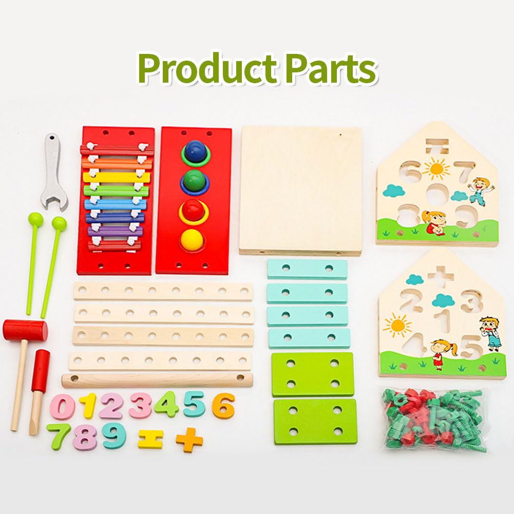 Aozzy Montessori Busy House Toy, 6 in 1 Wooden Activity Cube for Toddlers 1-3 with Xylophone Digital Screws, Sensory Toys for Toddler, Fine Motor Skills, Birthday Gift for Toddler