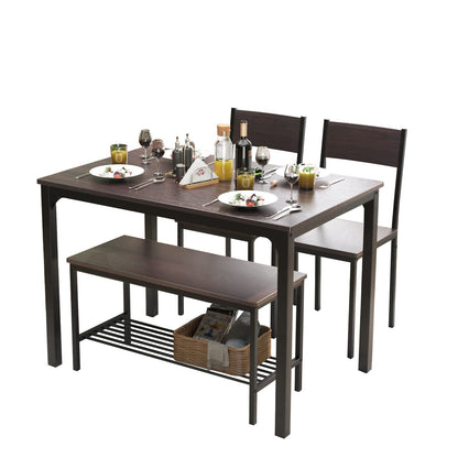 SogesPower Dining Room Table Set 43 Inch Kitchen Table Set with 2 Chairs and Bench, Dining Room Table Set for 4 Home, Kitchen, Dining Room, Restaurant