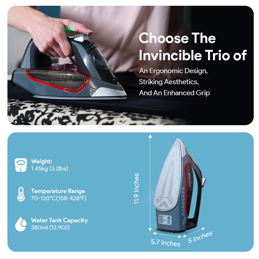 Bartnelli Luxury Steam Iron with Non-Stick Soleplate