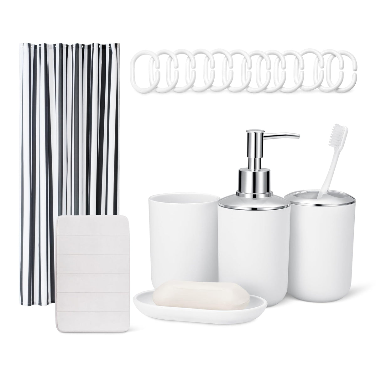 Amazon Basics 18-Piece Bathroom Set with Shower Curtain
