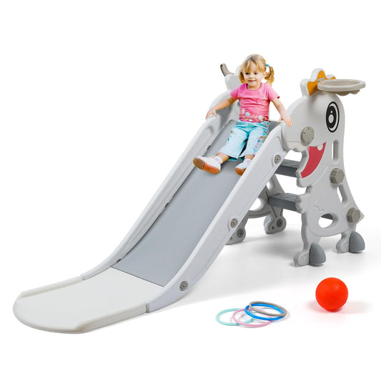 BFAZKXY Indoor Slide for Toddlers 1-3, Foldable Kids Toddler Indoor Slide Playset, Indoor and Outdoor Playground, Toddler Climber Playset with Basketball Hoop and Ring Toss(White)
